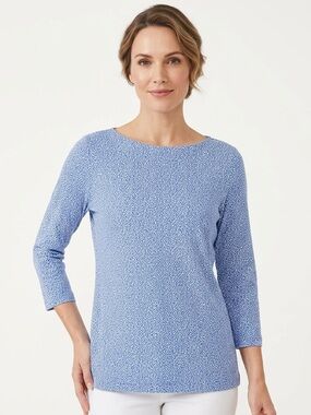 croft & barrow Light Blue & White Speckled Boatneck Blouse size S. Preowned.